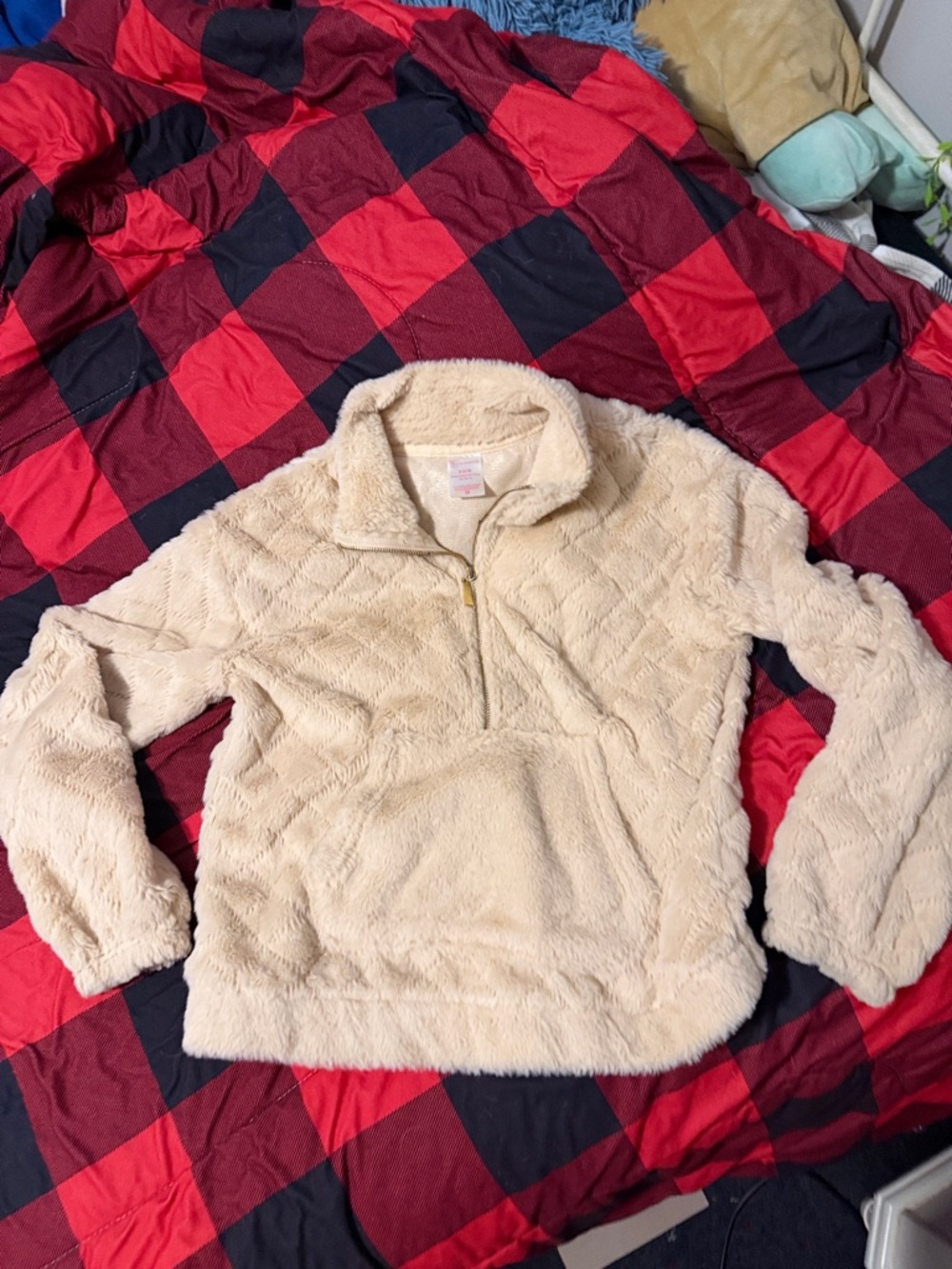 No Boundaries Cream Plush Quarter-Zip Pullover Sweater